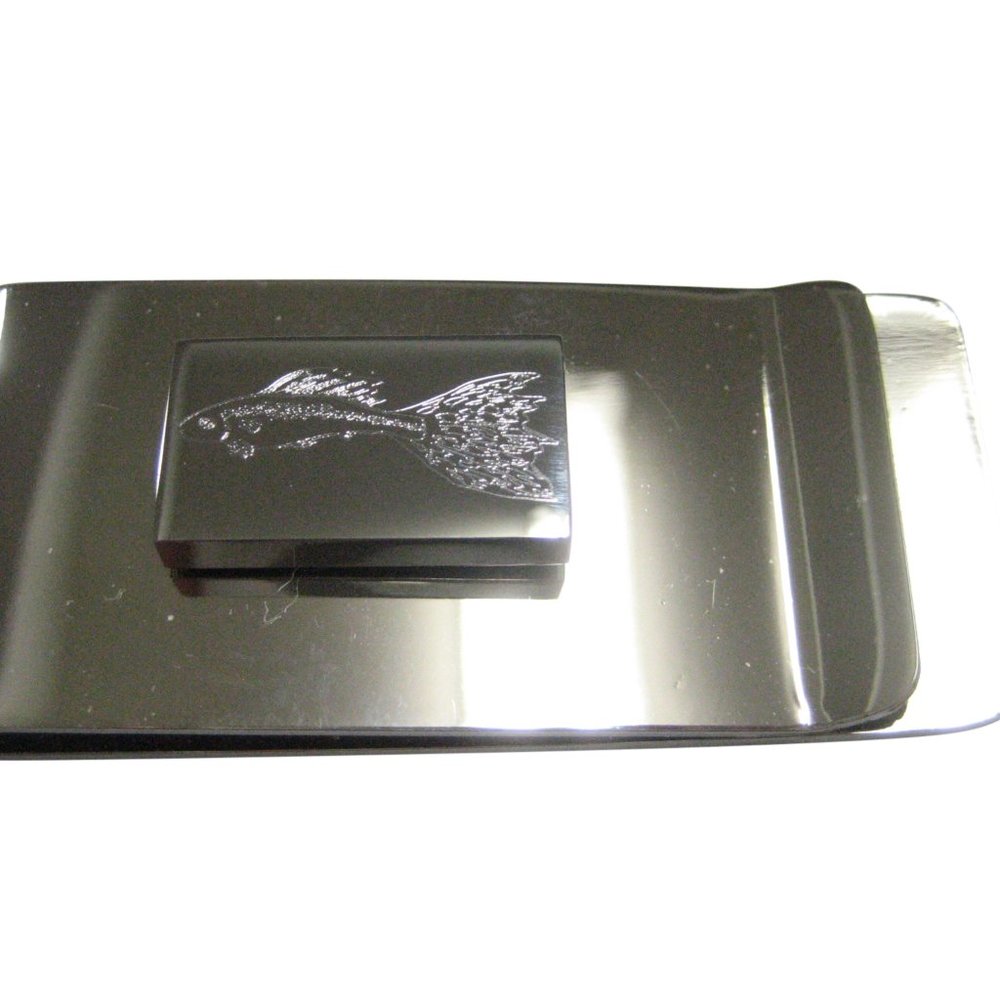 Silver Toned Rectangular Etched Guppy Fish Money Clip
